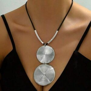 NEW Silver 2-Pc Disc Circles Boho Vintage Necklace